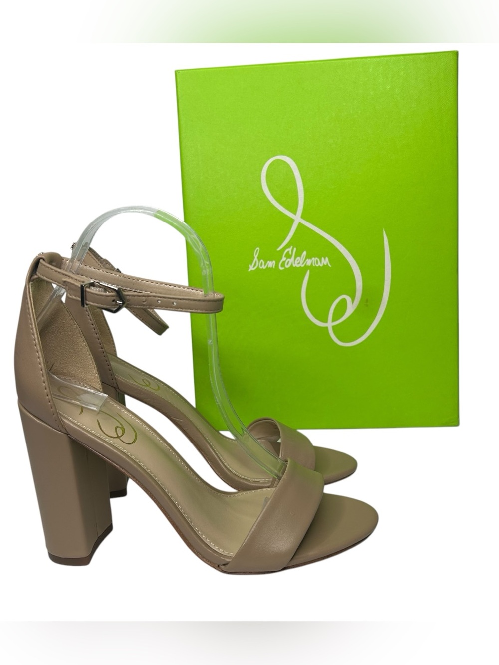 New Sam Edelman Daniella Leather Ankle Strap Block Heel Nude Taupe 6